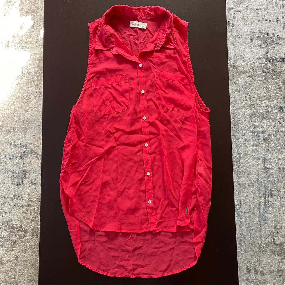 Sheer Red Summer Button Blouse